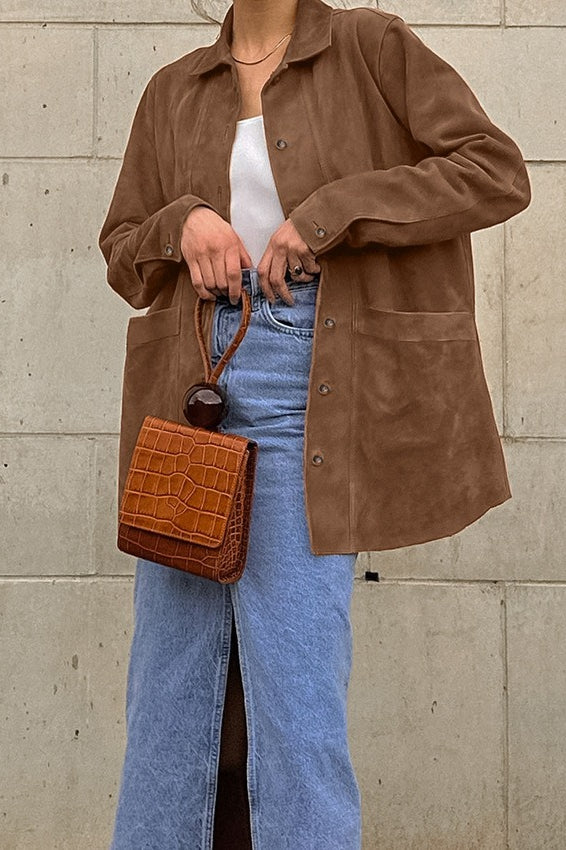 Brown Faux Suede Shirt Jacket 2
