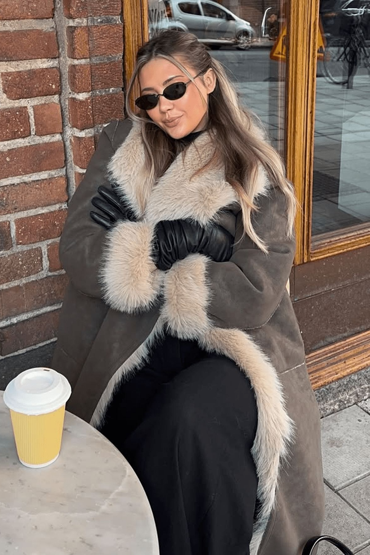 Reversible Faux Fur Long Sleeve Long Overcoat - Fashionpara