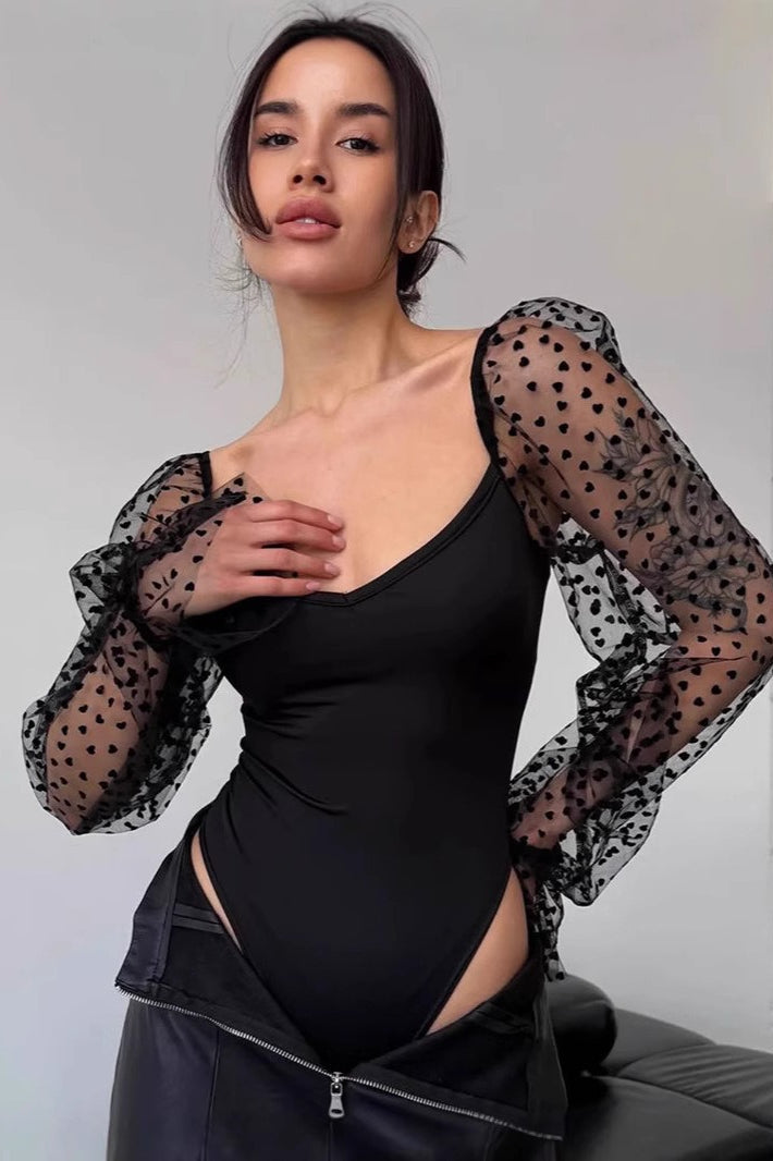 Polka Dot Mesh Shaping Blouse - Fashionpara