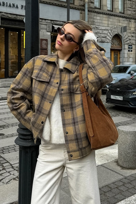 Plaid Wool Blend Loose Jacket