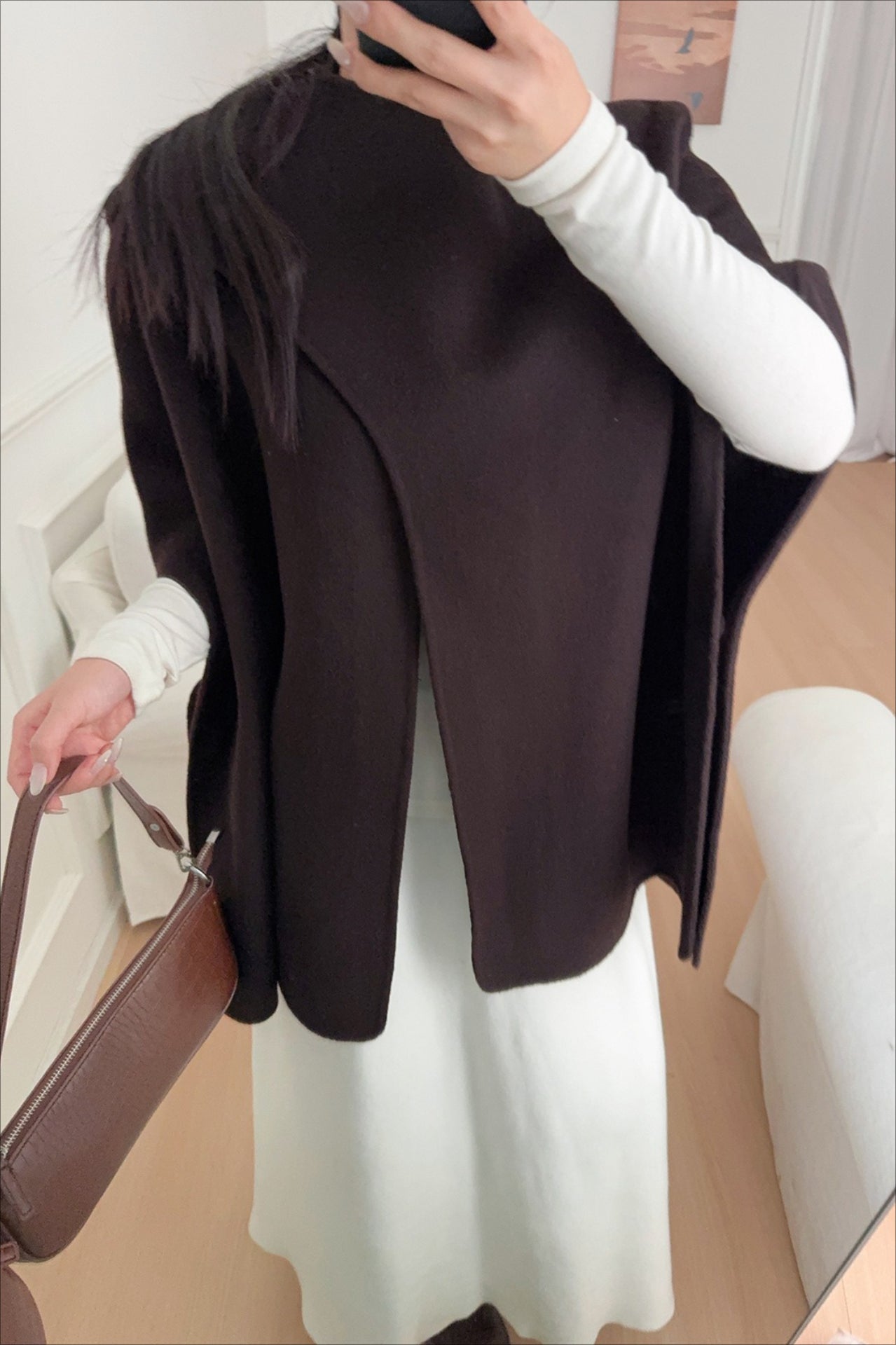 Wool Tencel Solid Scarf Shawl Cape Irregular Coat