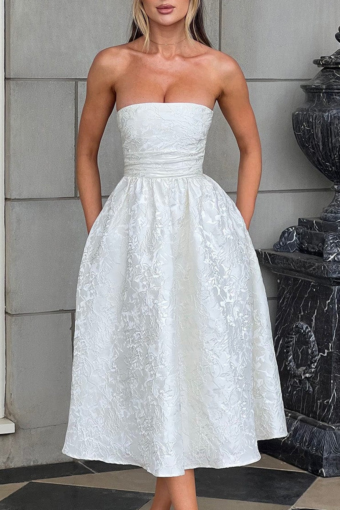 Floral Jacquard Strapless Fit & Flare Midi Dress 8