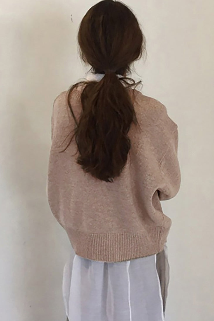 Asymmetrical Button Round Neck Knit Sweater