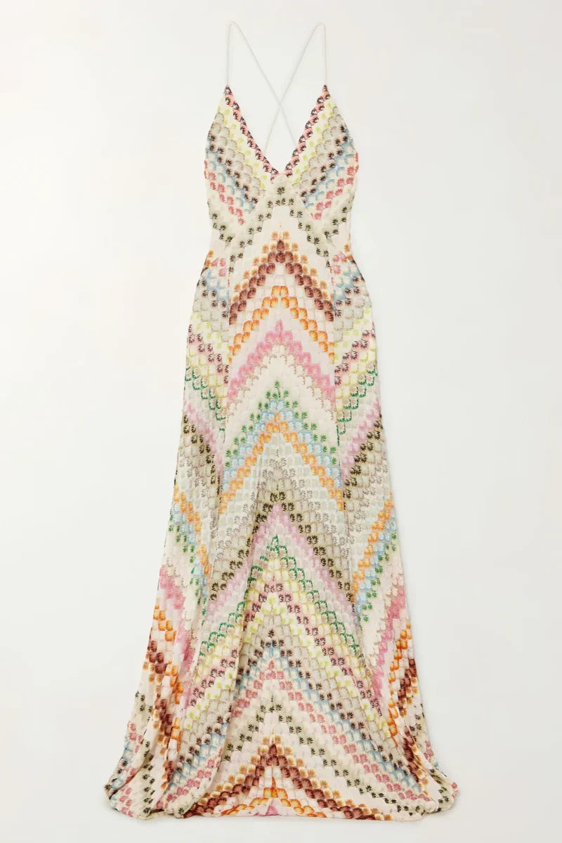 Haley Open-Back Crochet Knit Maxi Dress - View 3