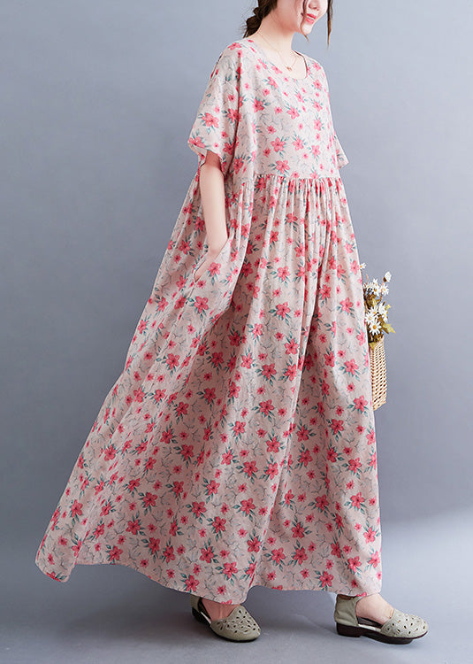 Floral Print Round Neck Short Puff Sleeve Empire Waist Maxi Dress - View 4
