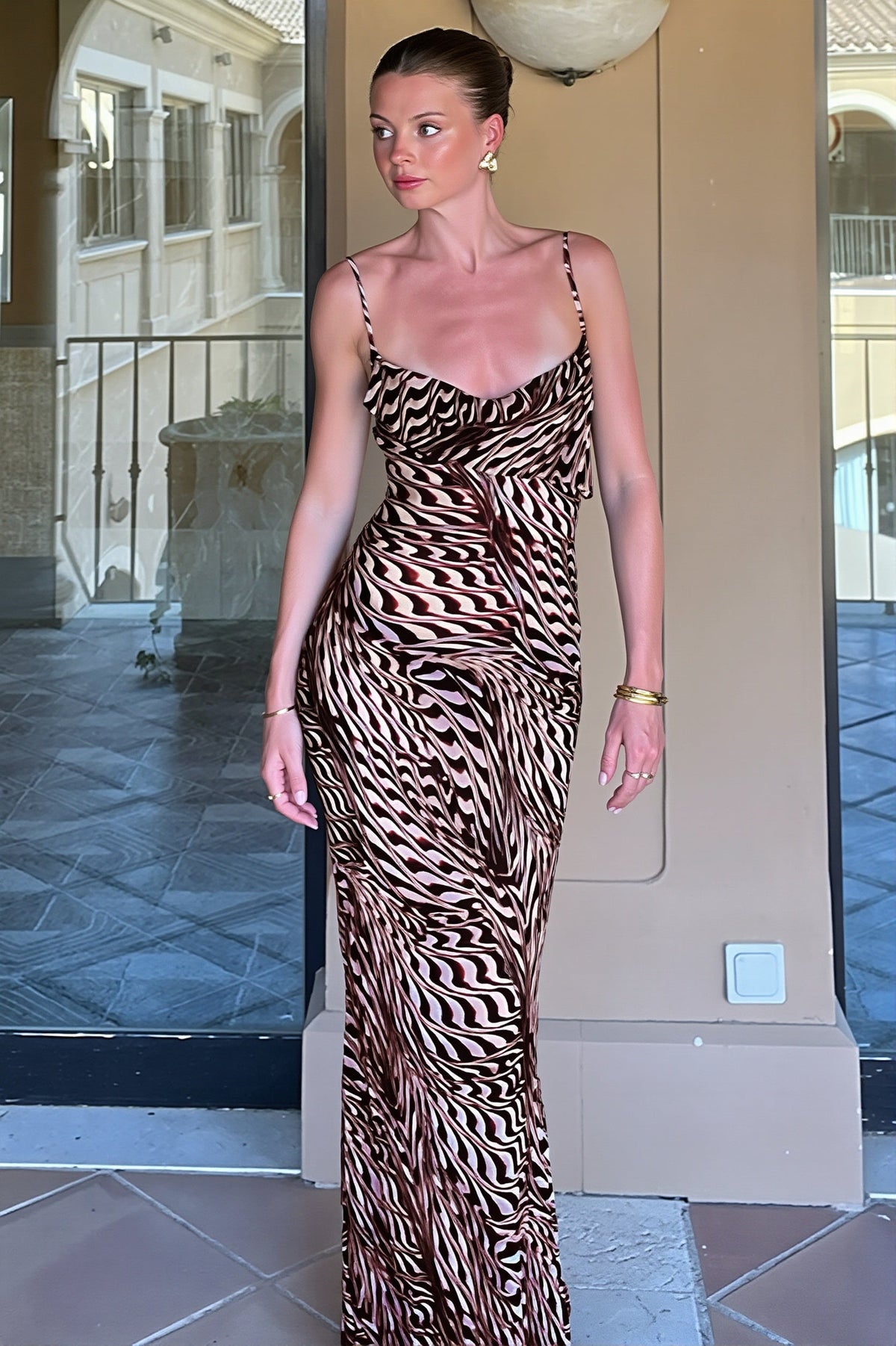 Animal Print Satin Cowl Neck Slip Maxi Dress 4