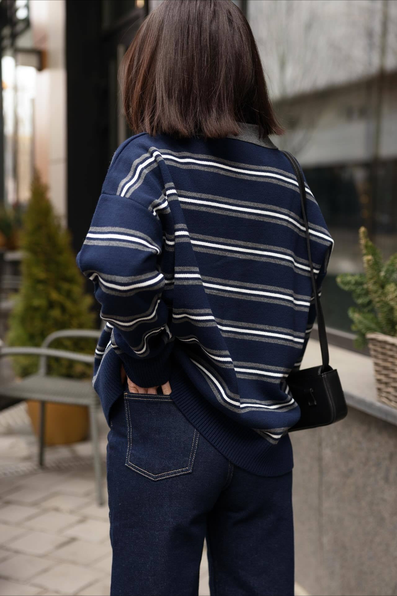 PrincessAce Striped Knit Pullover Sweater for Effortless Style