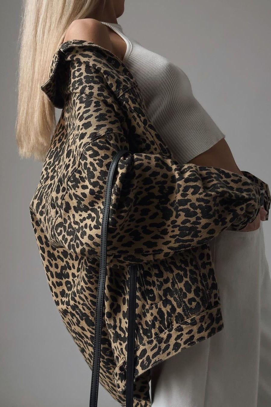 Vintage Leopard Print Denim Blouse