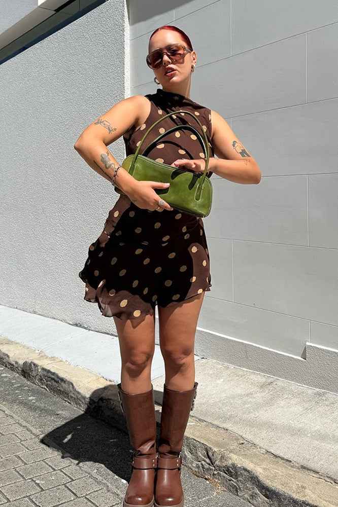 Polka Dot High Neck Sleeveless Mini Dress
