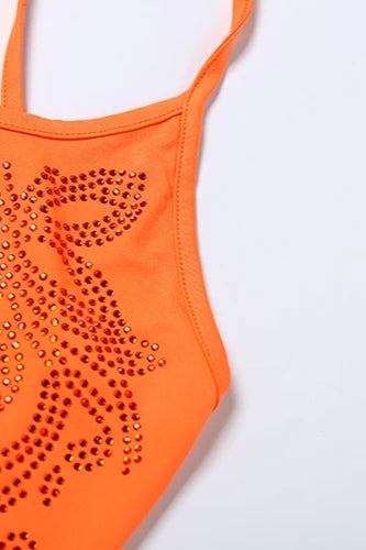 Rhinestone Floral Halter Neck Bodycon Mini Dress - View 5