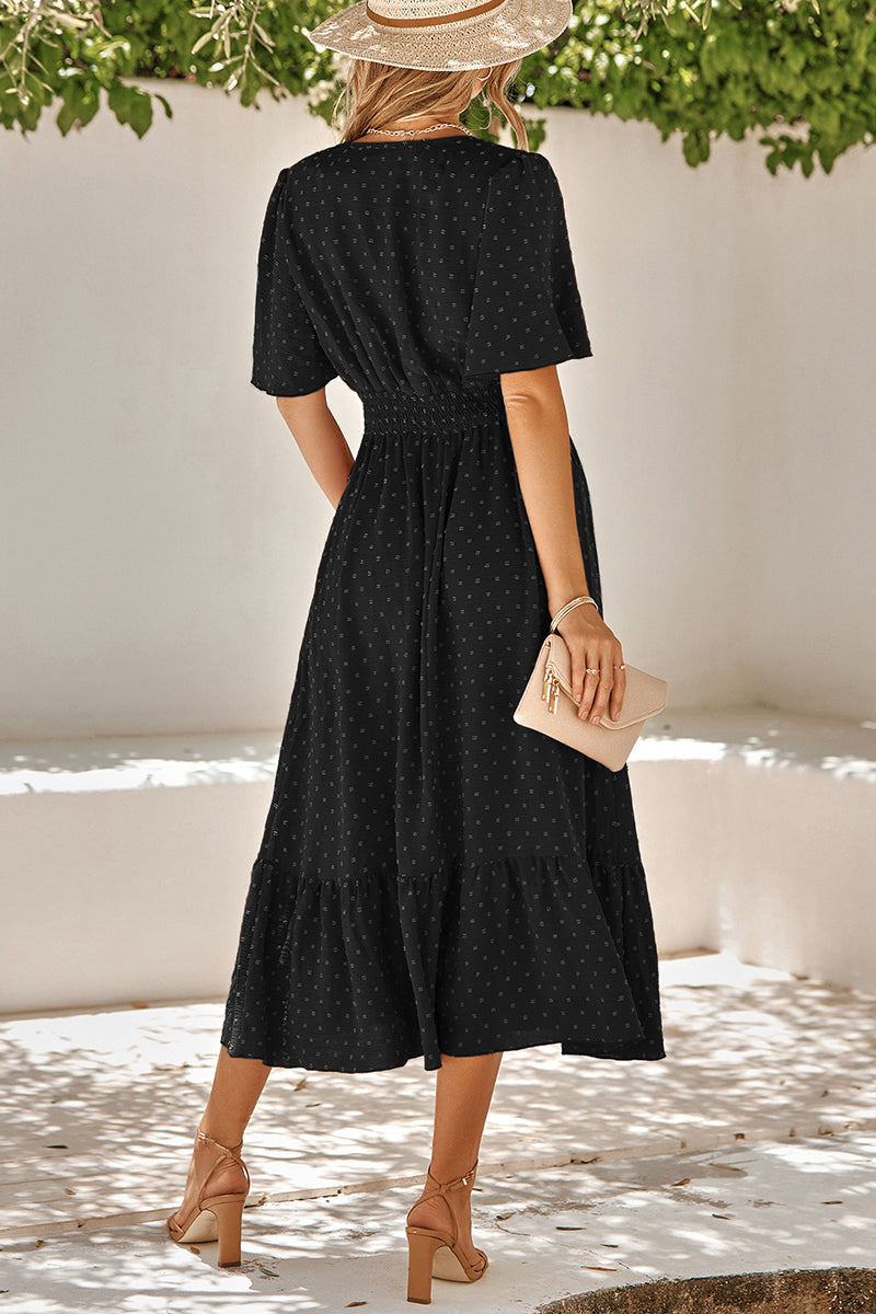 V Neck Ruffle Sleeve Long Dress