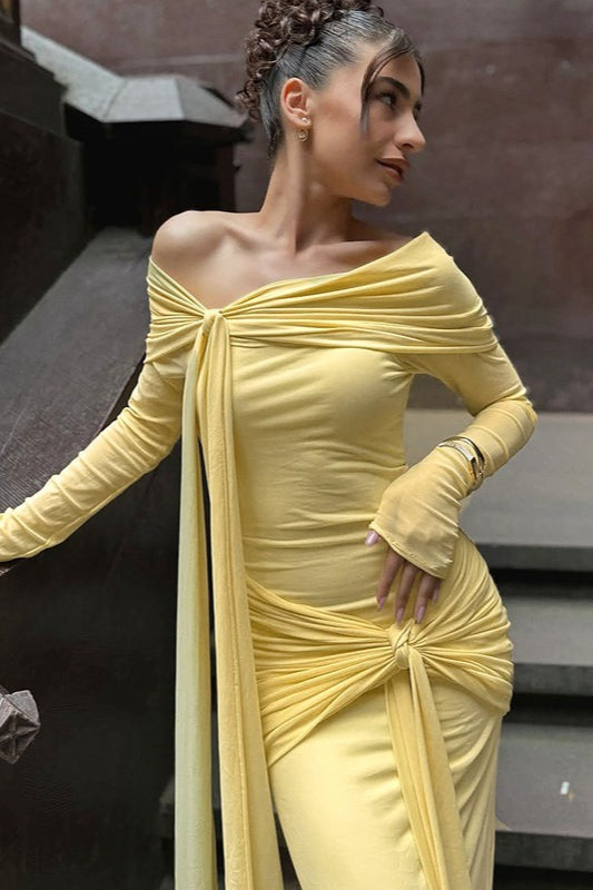 Off Shoulder Long Sleeve Twist Front Maxi Dress 3