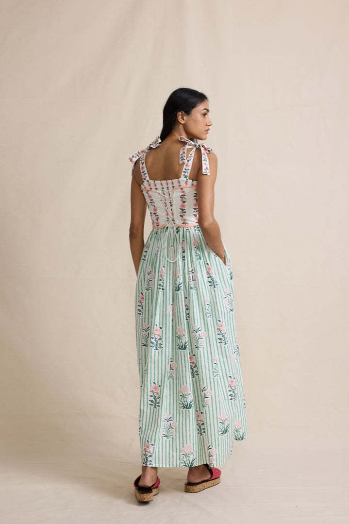 Floral Print Ruched Maxi Boho Dress