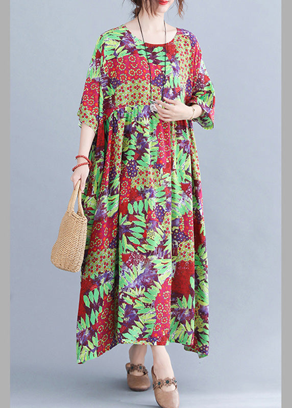 Patchwork Floral Print Round Neck Short Sleeve Maxi Dress - View 4