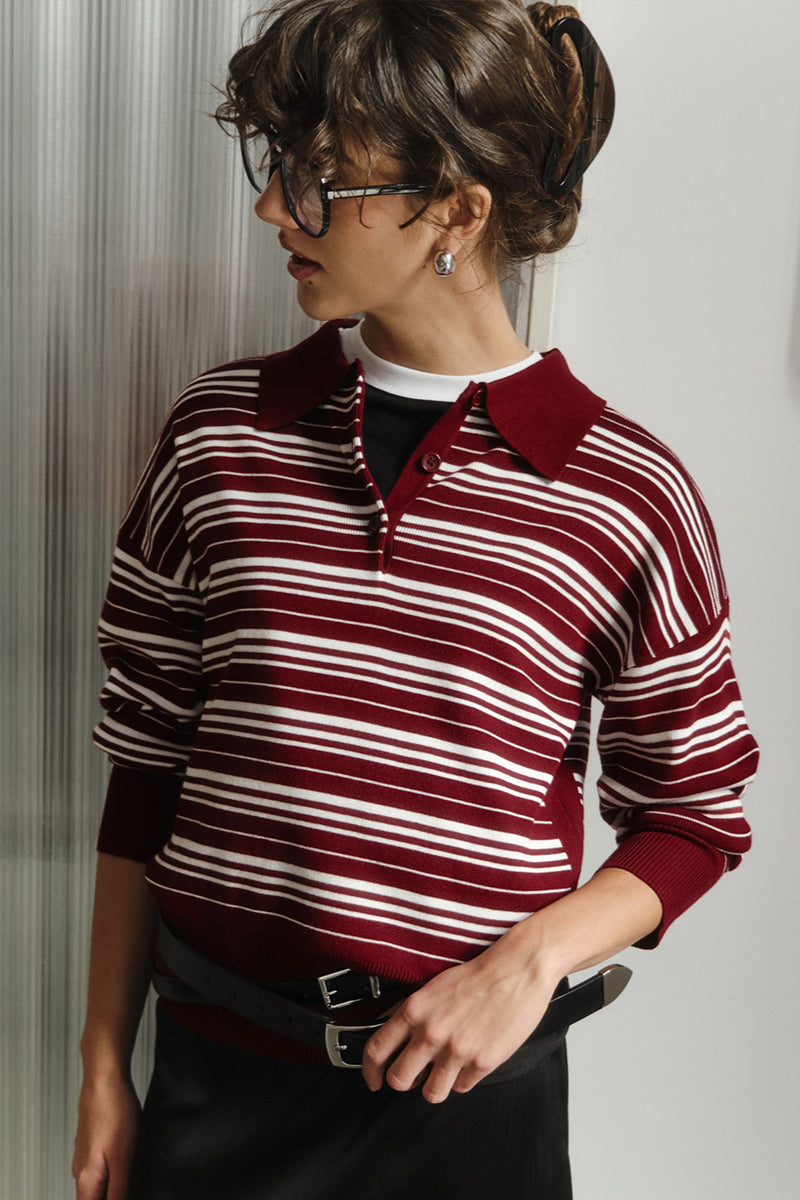PrincessAce Colorblock Striped Polo Knit Sweater for Style