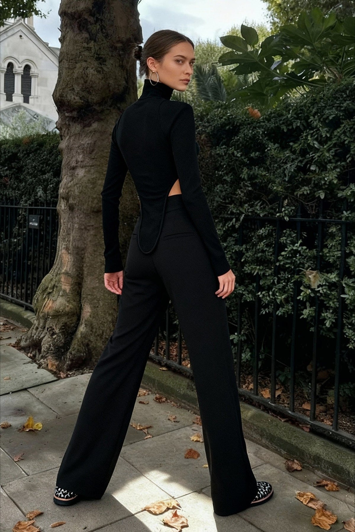 Cut Out High Neck Asymmetric Hem Top
