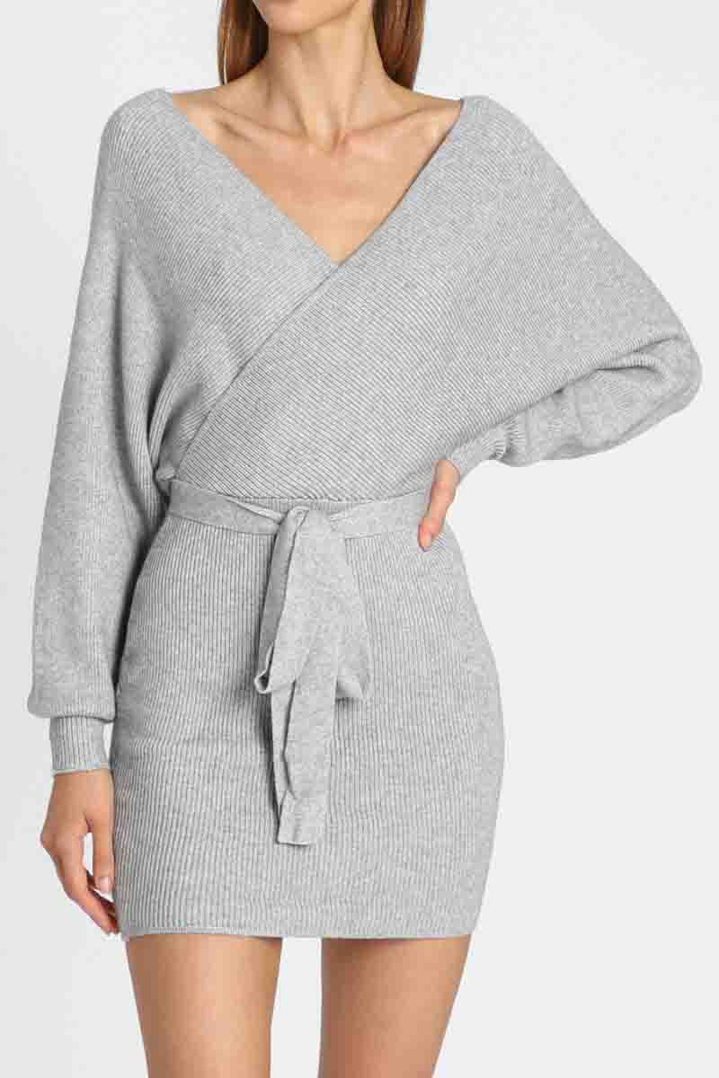 V Neck Knit Sweater Dress(3 Colors)  Fashionpara