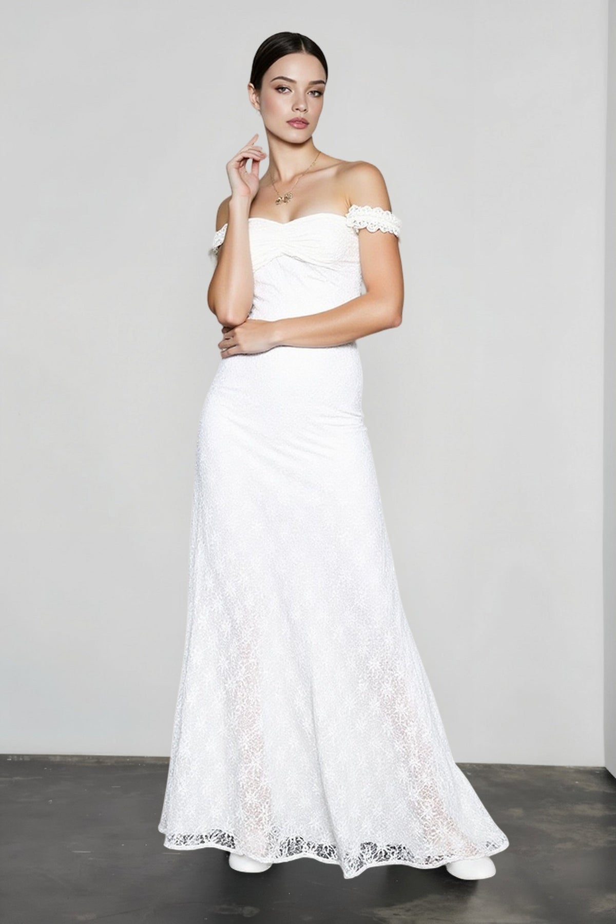 Lace Off Shoulder Sweetheart Mermaid Gown