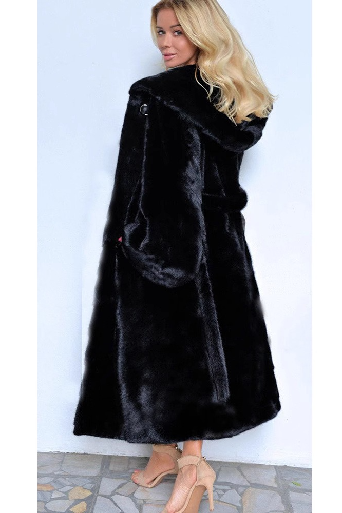 Faux Fur Plus Size Hooded Warm Long Overcoat - Fashionpara