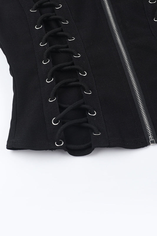 Gothic Zip Up Lace Up Knit Top