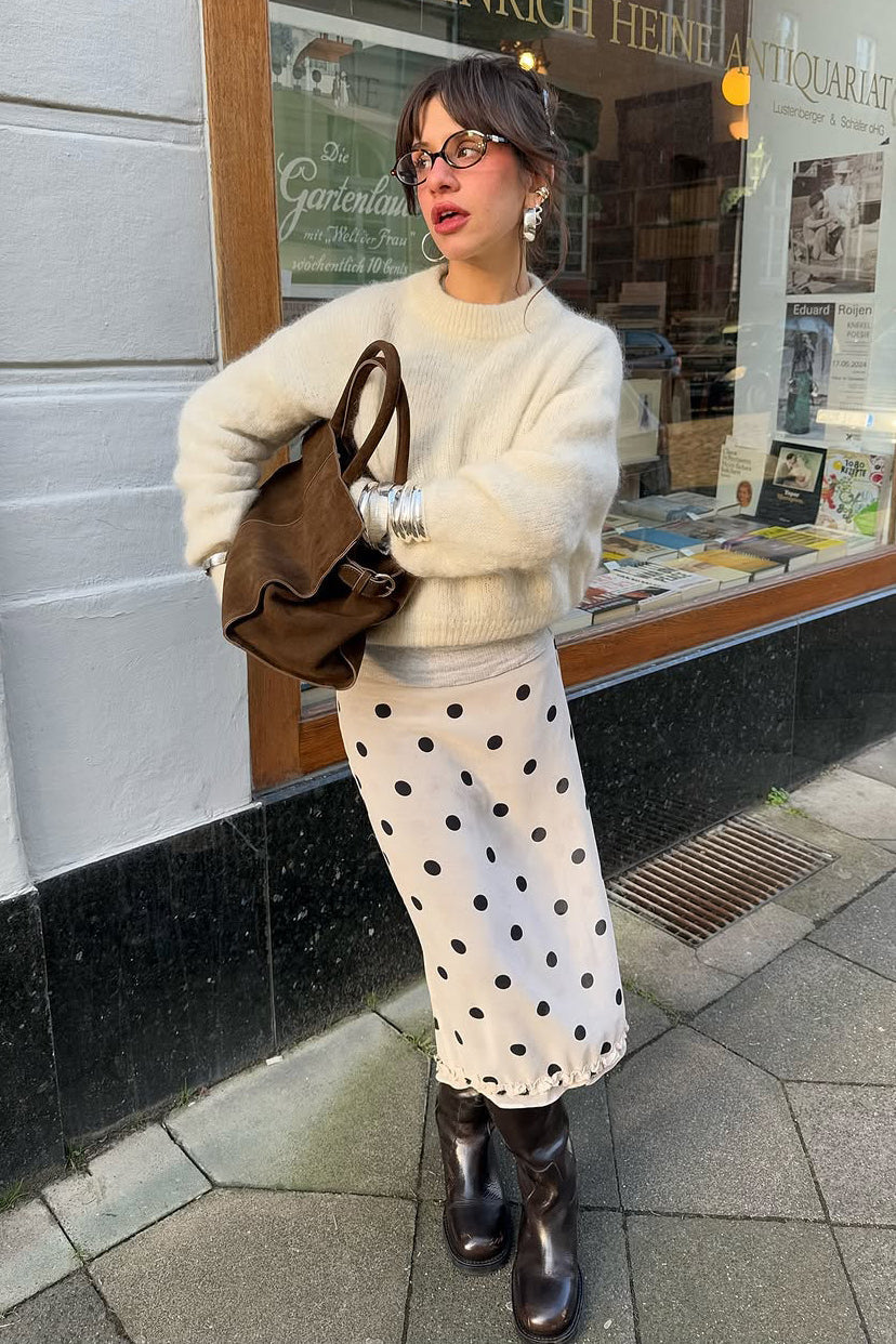 Polka Dot Satin High-Waisted A-Line Skirt - Fashionpara