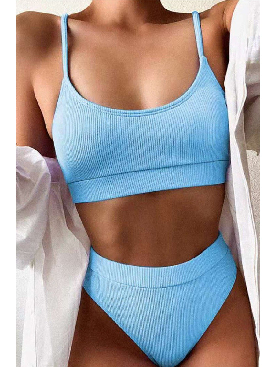 Rib-Knit Design Solid Purple Tankini Bikini Set(4 Colors) - Fashionpara