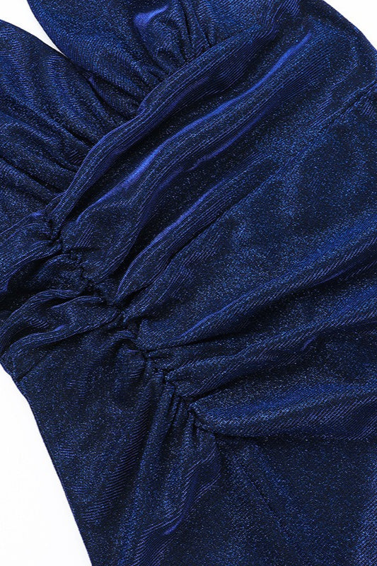 Glitter Halter Neck Deep V-Neck Ruched High Split Maxi Gown 9