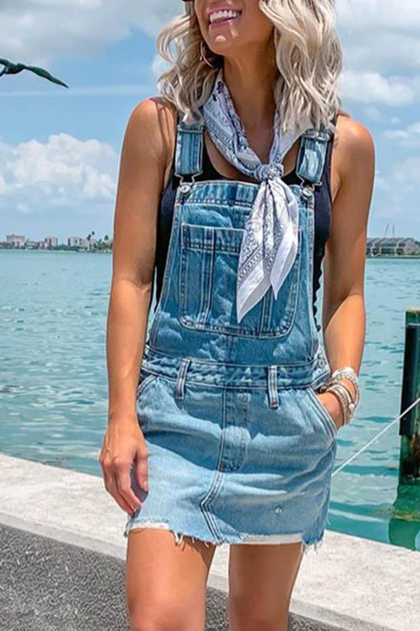 Adjustable Buckle Denim Overall Dress - Fashionpara