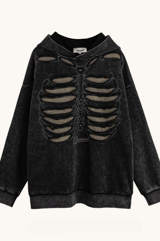 Skull Print Hooded Hoodie - Fashionpara