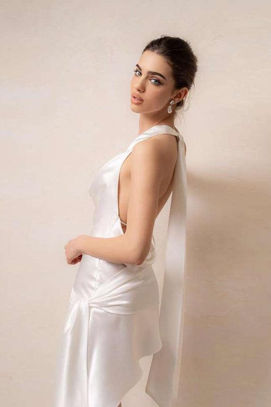 Luxe Satin Bloom Halter Dress - View 9