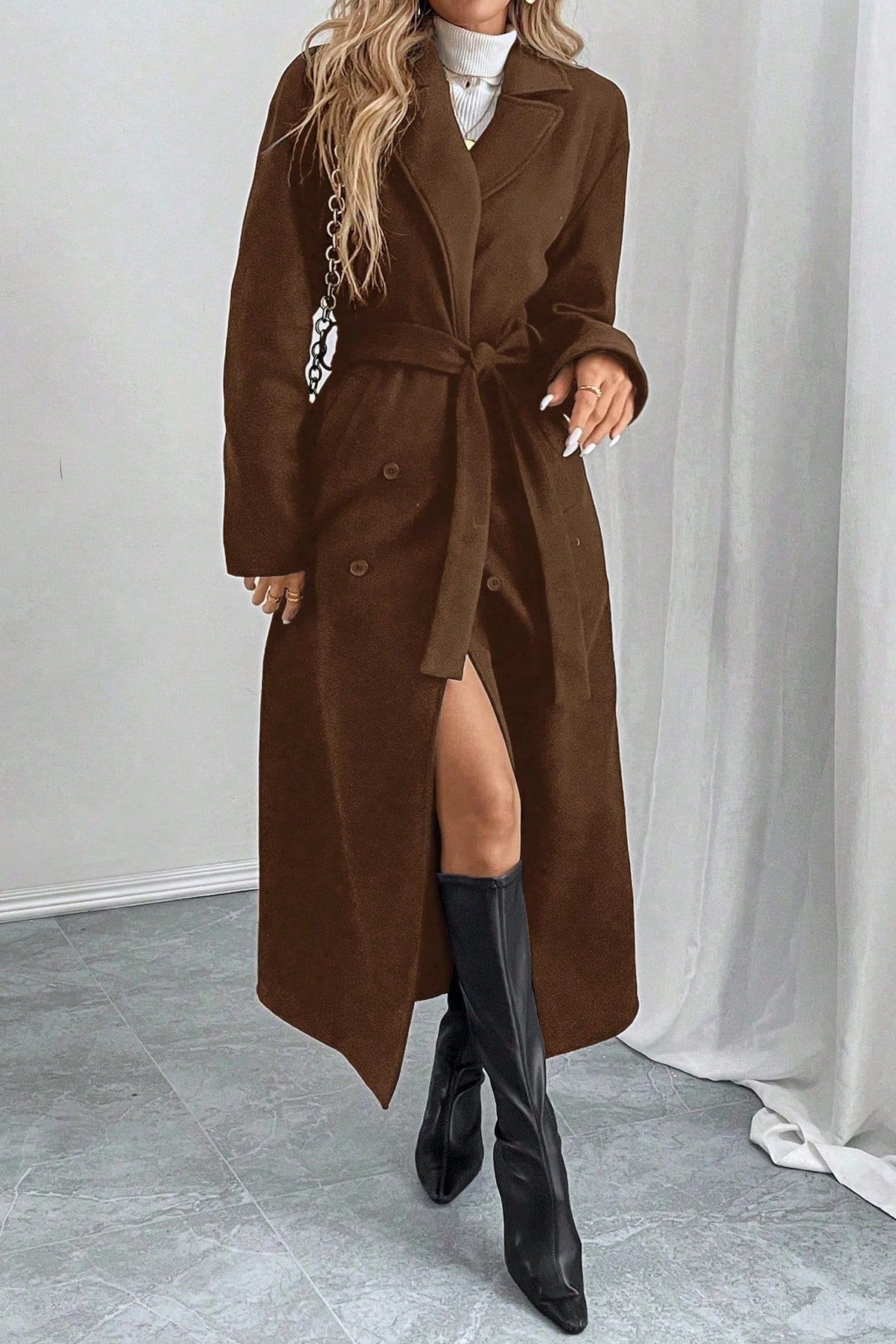 Vintage Oversized Double-Faced Wool Midi Coat for Elegance