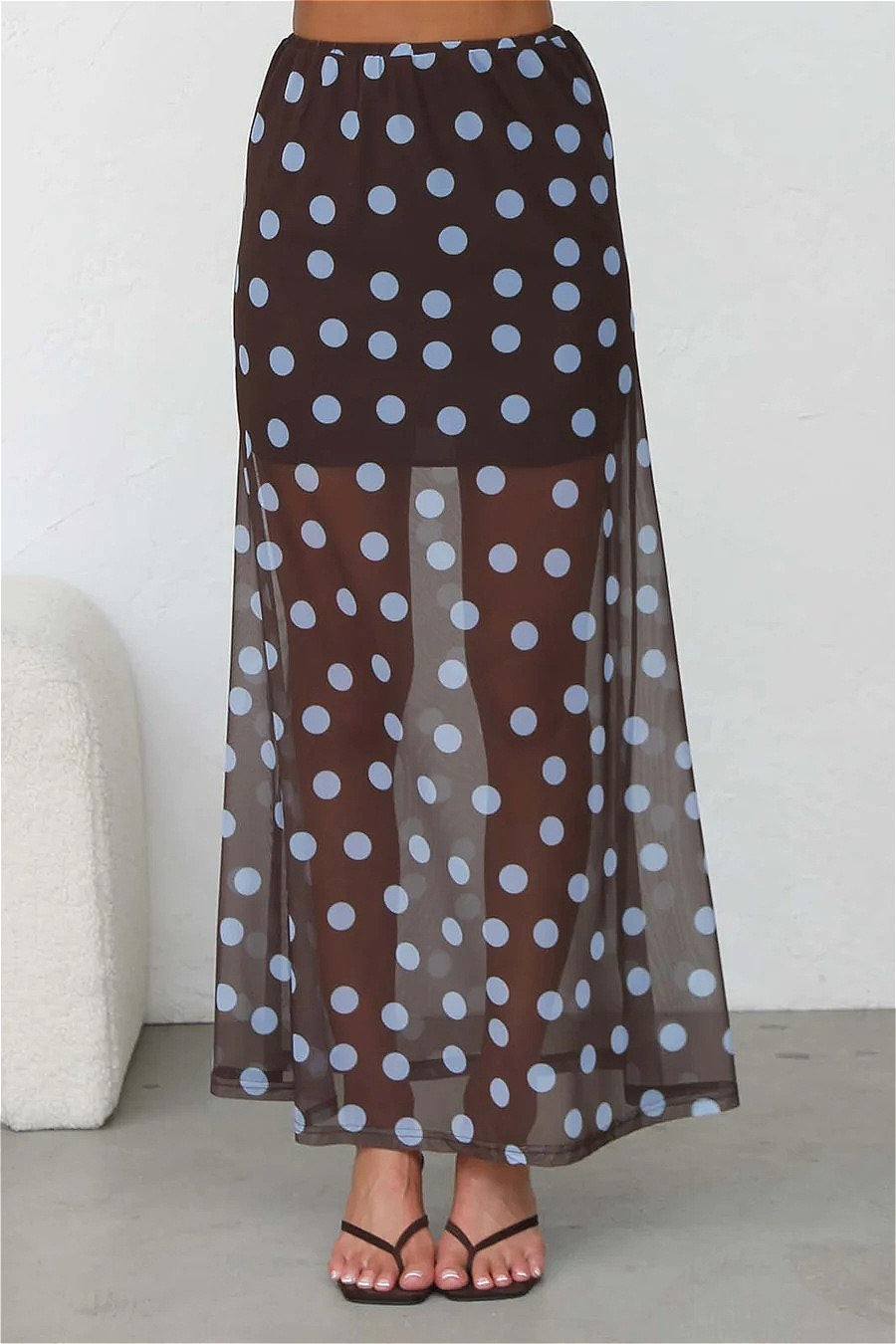 Polka Dot Sheer Casual Maxi Skirt