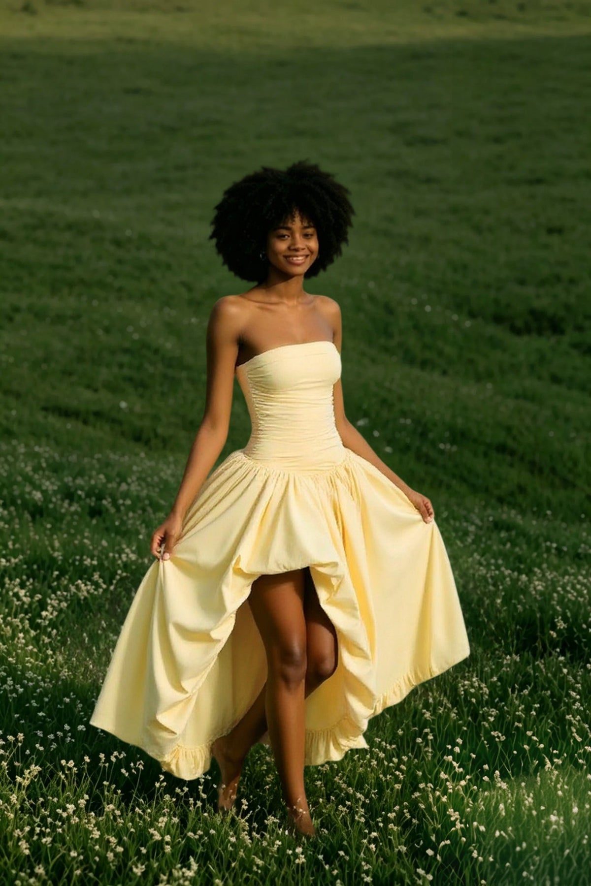 Strapless Drop Waist High Low Maxi Dress 2