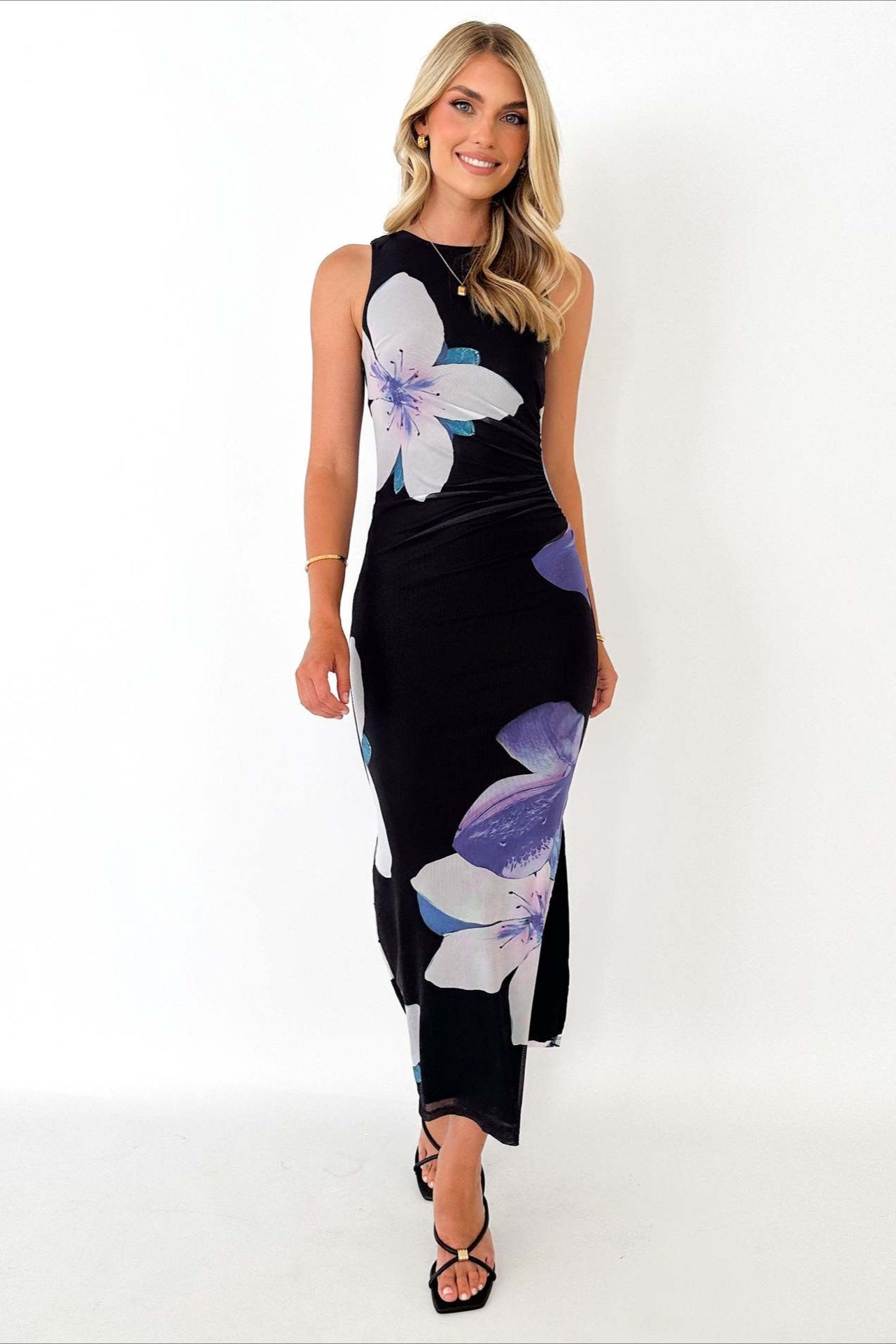 Elegant Floral Print Waist Slimming Maxi Dress