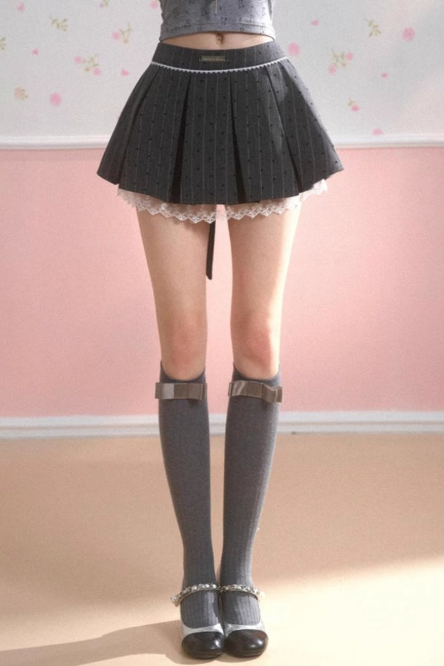 Bodycon Pleated Denim Mini Skort