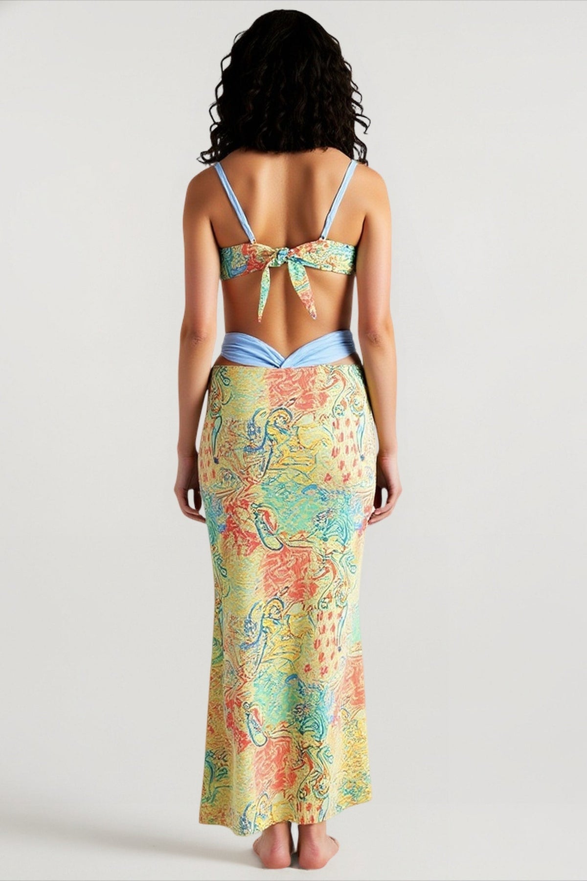 Contrast Print Tie Top Vacation Set