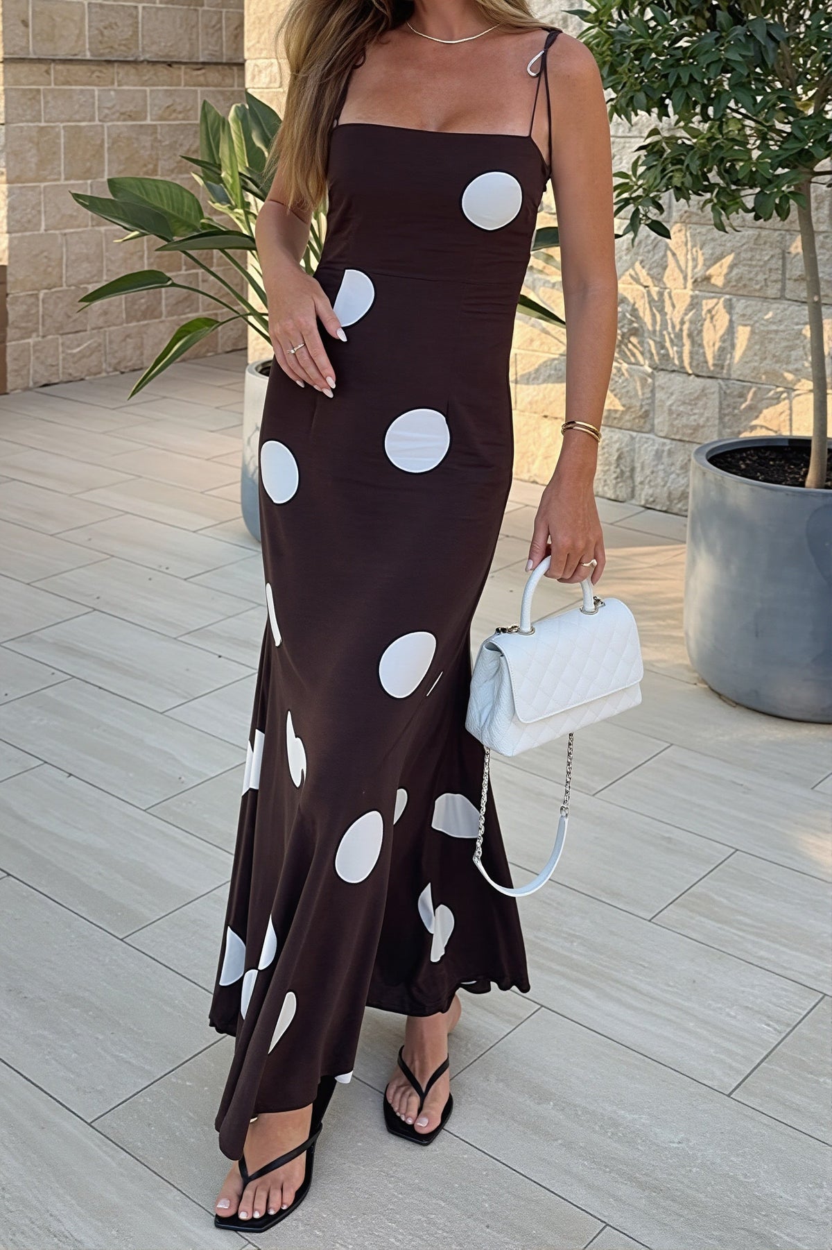 Polka Dot Square Neck A-Line Maxi Dress