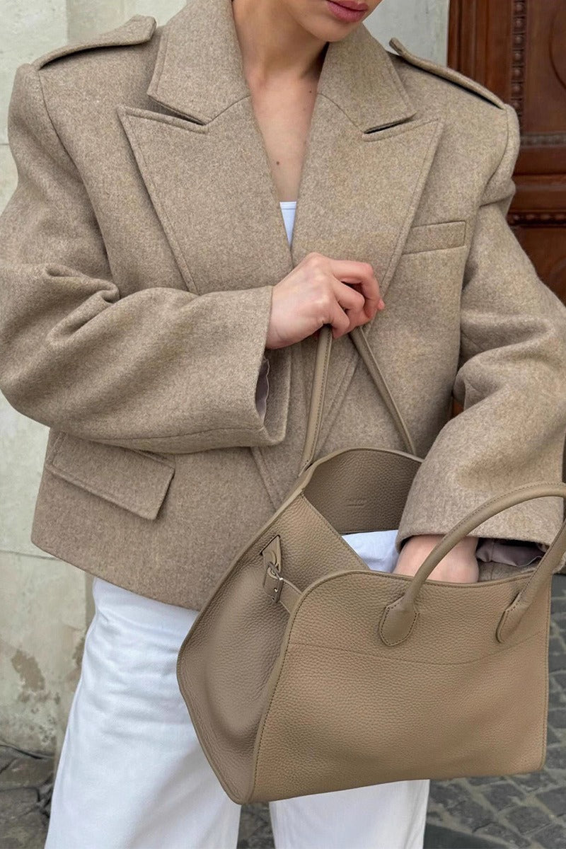 Notch-Lapel Wool Blend Coat with Epaulets for Stylish Comfort