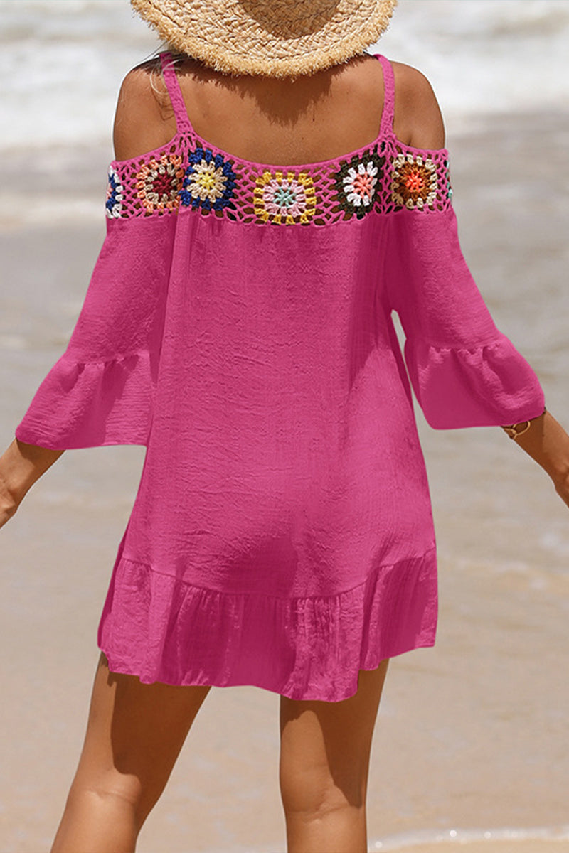 Crocheted Off Shoulder Short Solid Color Sunscreen Beach Skirt
