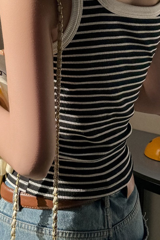Cotton Stripe Color Block Tank Top
