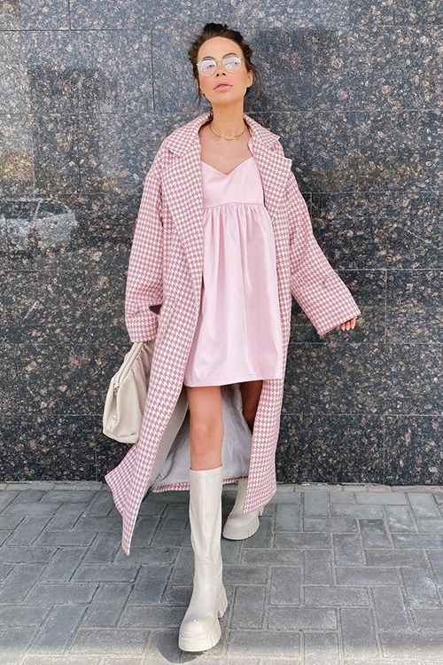 Houndstooth Long Chic Mature Overcoat - Fashionpara