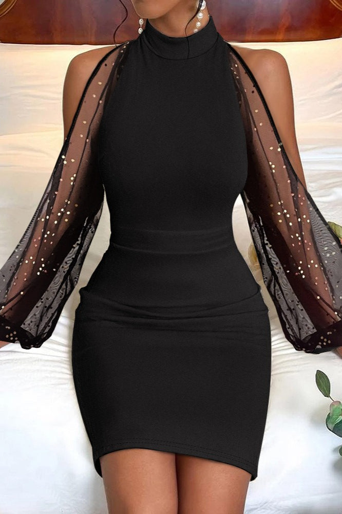 Sequin One Shoulder Long Sleeve Bodycon Mini Dress - View 3