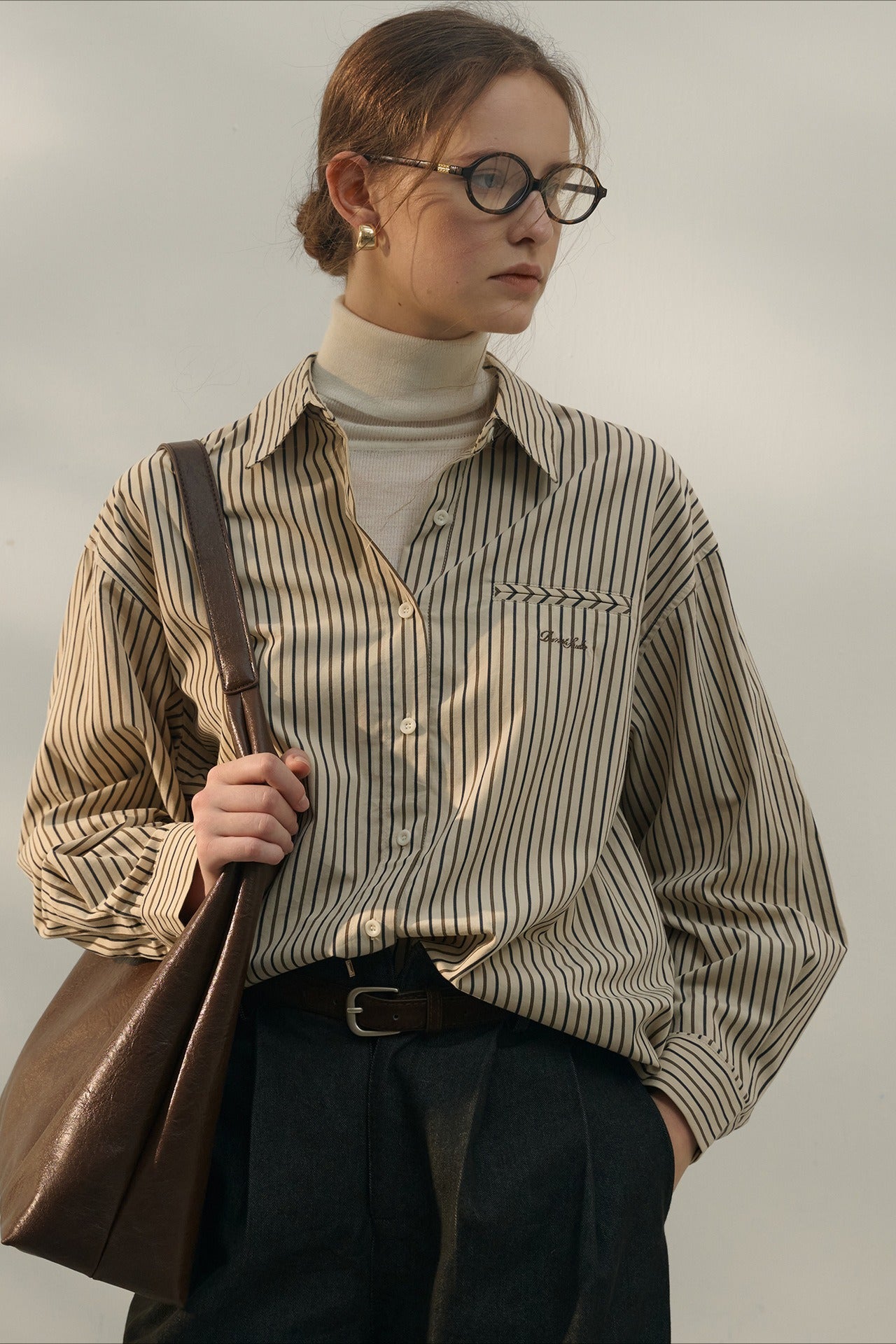 Color Block Stripe Collared Blouse