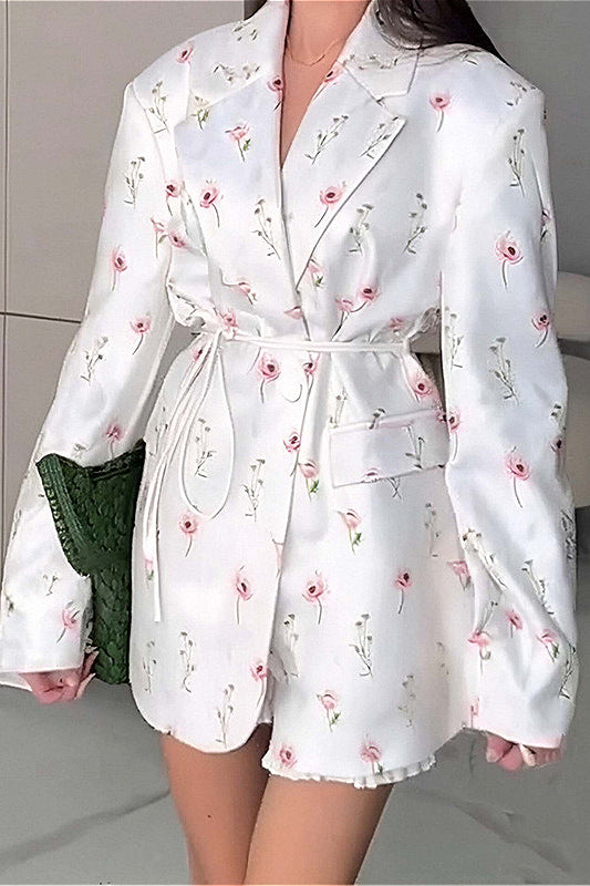 Stylish Printed Tie Button Lapel Coat for Effortless Chic