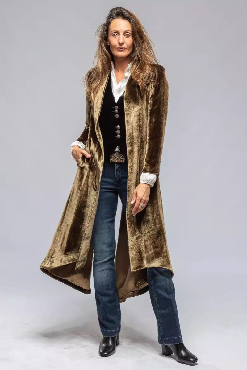 Velvet Solid Vintage Split Long Loose Cardigan Overcoat - Fashionpara