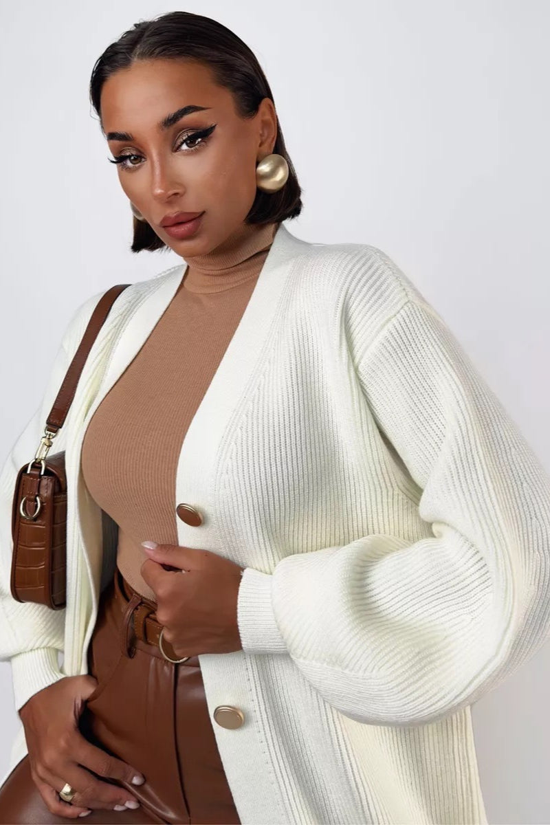 Elegant V-Neck Loose Fit Knit Cardigan for All Seasons