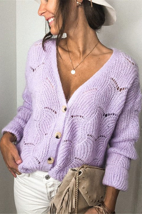 Chic V-neck Long Sleeve Knitted Cardigan for Stylish Comfort