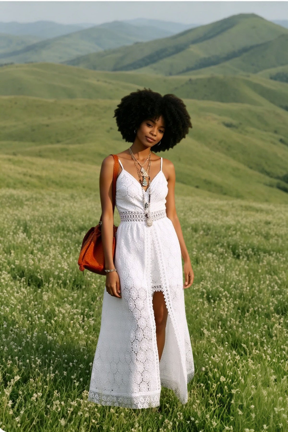 Lace V-Neck Spaghetti Strap High Split Maxi Dress