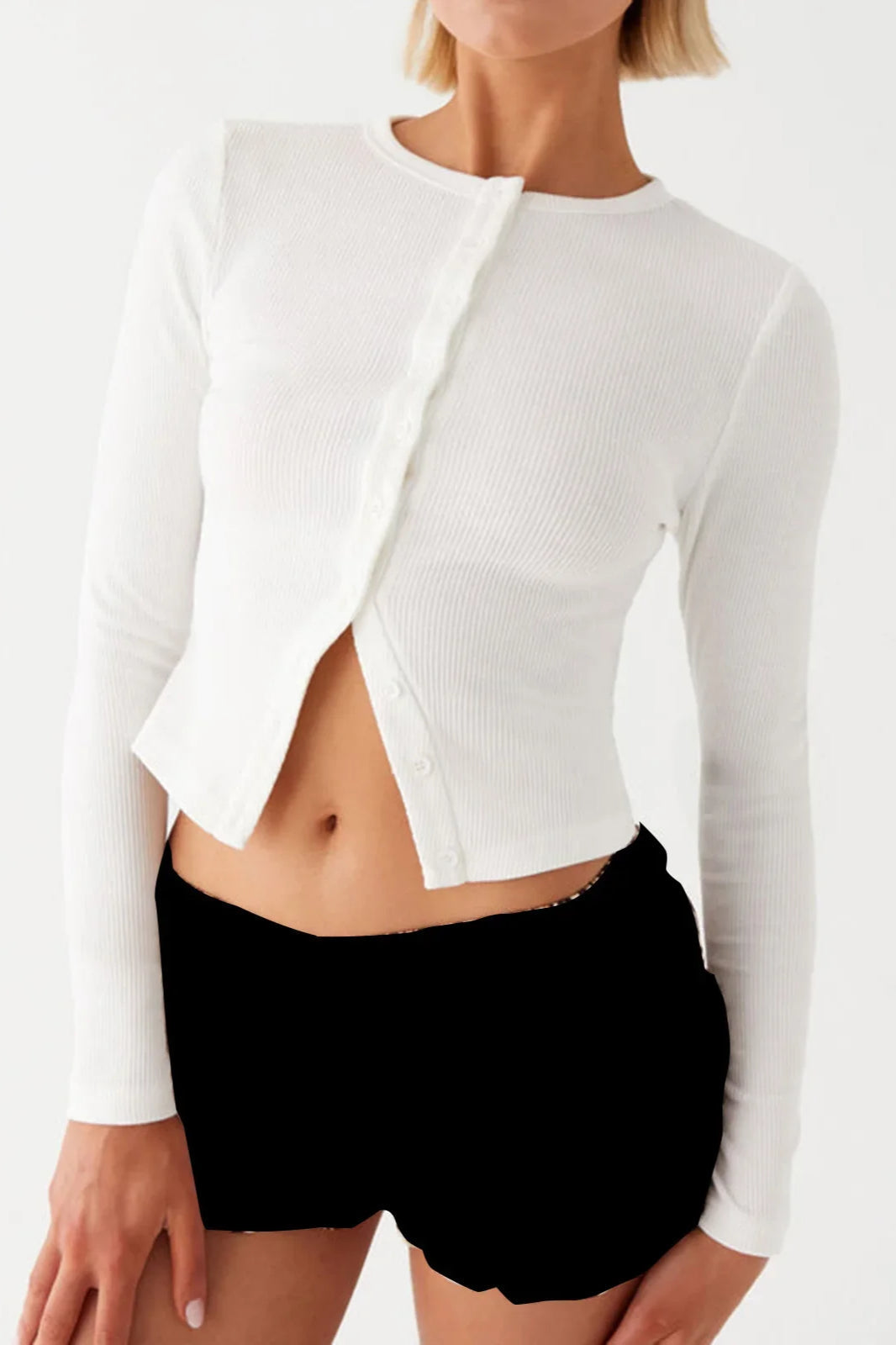 Knit Ribbed Button Front Crop Cardigan 2