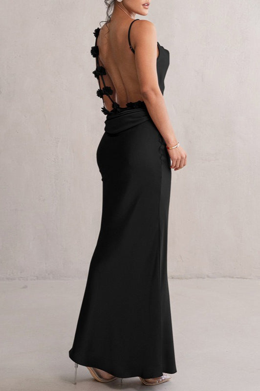 Satin Cowl Neck Spaghetti Strap Column Maxi Dress 2